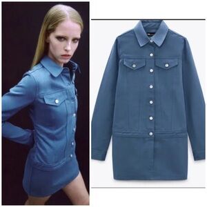 Zara Long Sleeve Button Front Denim Mini Dress Size L NWT